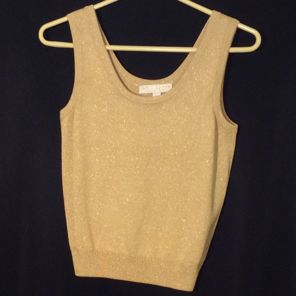 St. John's Knit Gold Sparkly Tank Size P Holiday New Year's Eve Old Money Swank